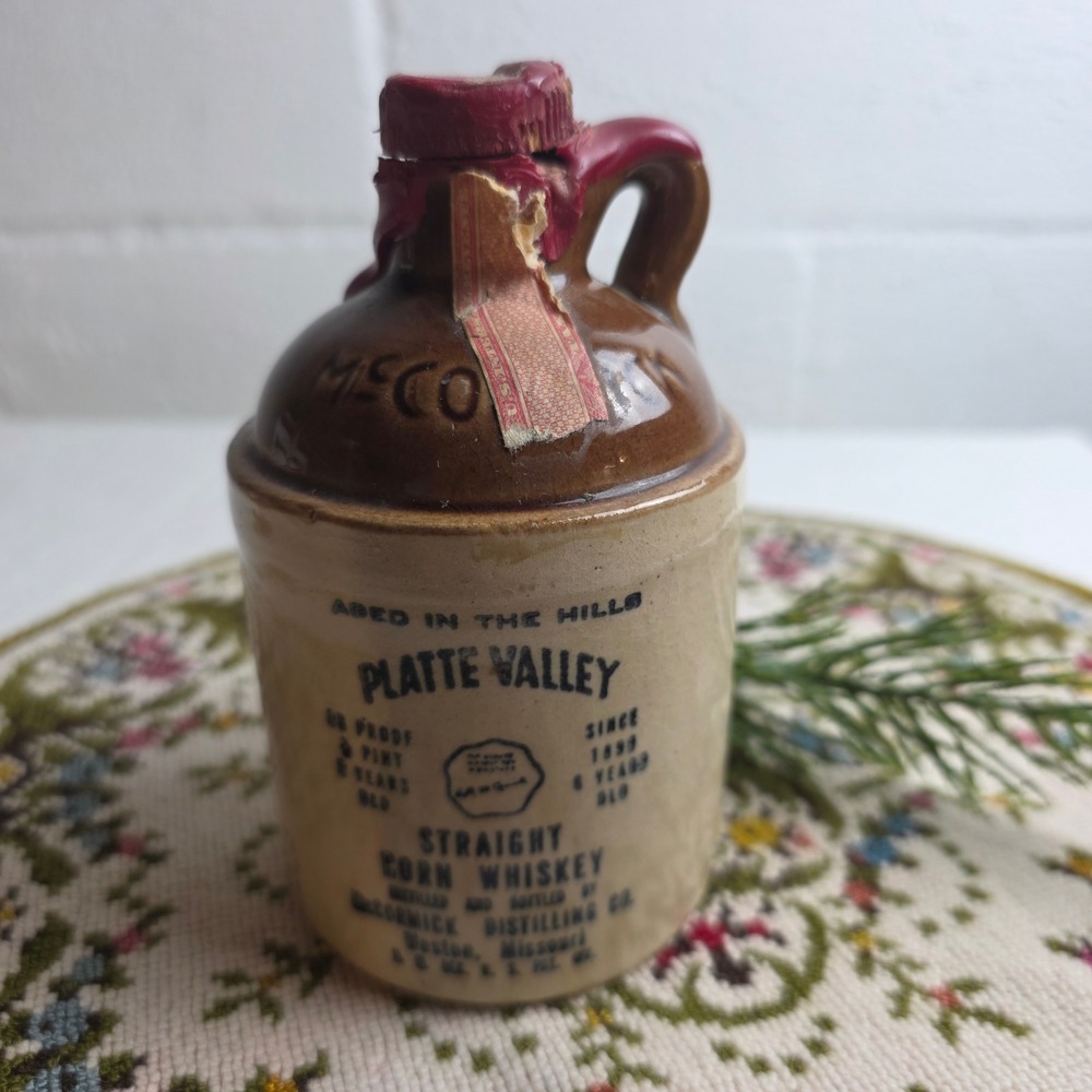 70s McCormick Platte Valley Straight Corn Whiskey Stoneware Mini Jug Americana